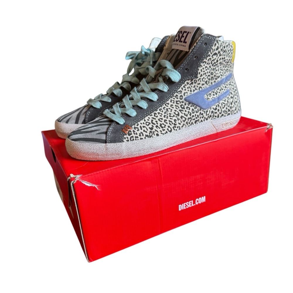 Diesel Animal Print High-Tops with Blue Accents- Leroji Mid